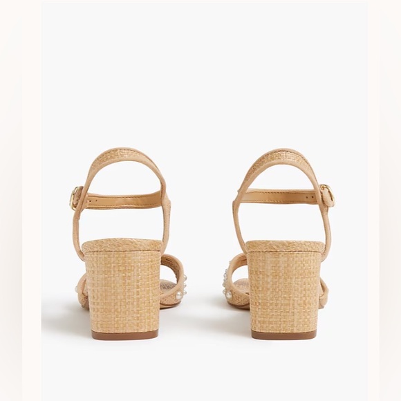 New in Box J. Crew Woven pearl heeled sandals in Toasted Woven Raffia - Picture 2 of 9